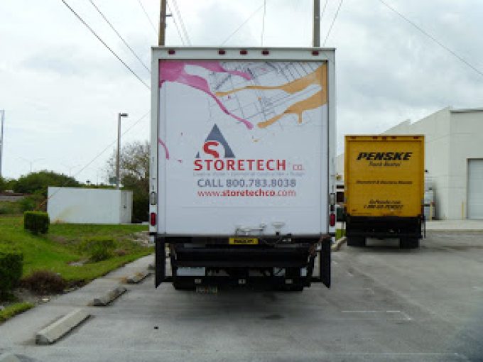 International Box Truck Vehicle Wrap Advertising in Boca Raton for StoreTech by 3M CERTIFIED Car Wrap Solutions in Fort Lauderdale, Florida.