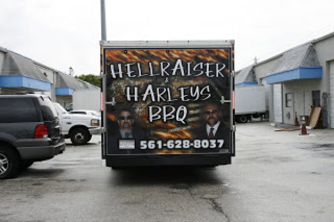 Delray Beach Food Truck Trailer Wrap for Hellraiser & Harley’s BBQ by Car Wrap Solutions