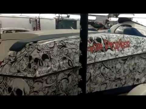 Fort Lauderdale Custom Vinyl Boat Wrap Skull Design w/ Carbon Fiber Viny…