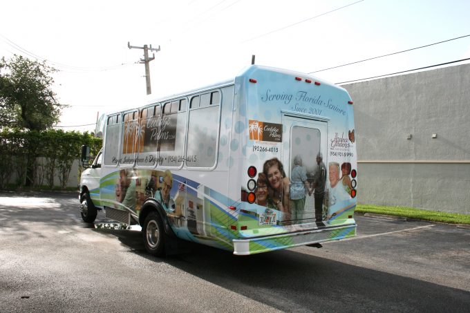 Assisted Living Shuttle Bus Vinyl Vehicle Wrap Fort Lauderdale Florida