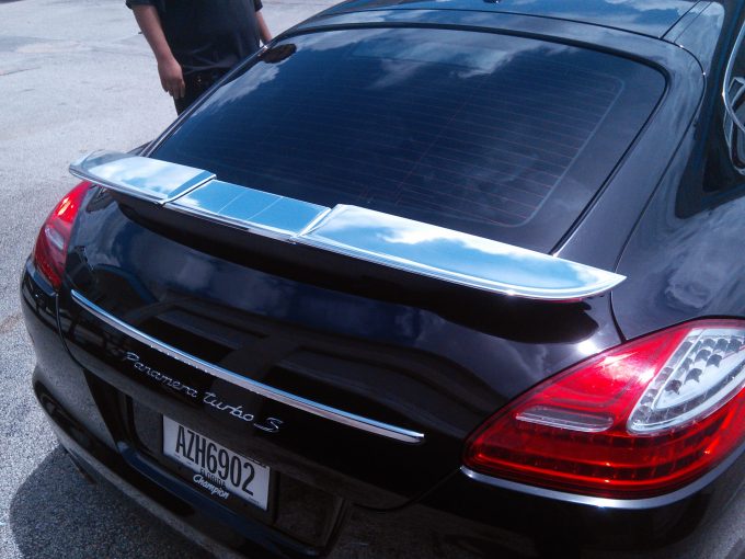 Porsche Panamera Miami Chrome Vinyl Wrapped Rear Spoiler & Front Lower Spoiler