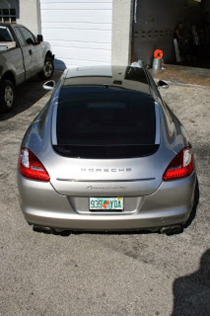 Porsche Panamera Glossy Black Vinyl Panoramic Roof Wrap Miami Florida