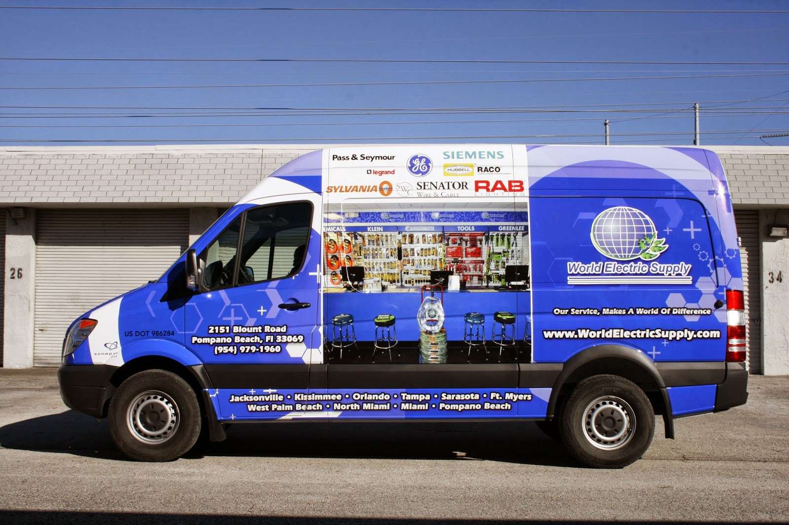 Pompano Beach Freightliner Sprinter Van 3M Vinyl Vehicle Wrap Advertising | World Electric Supply