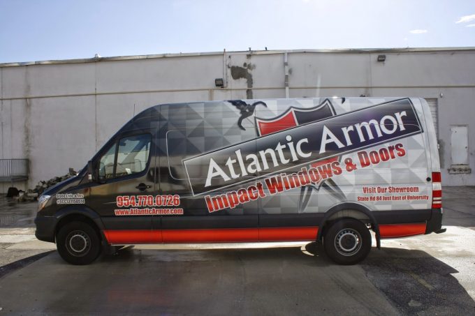 Davie Florida Sprinter Cargo Van Vinyl Wrap Advertising Graphic Design Layout, Printing & 3M Preferred Certified Installation | Atlantic Windows & Doors Davie Florida Sprinter Cargo Van Vinyl Wrap Advertising Graphic Design Layout, Printing & 3M Preferred Certified Installation | Atlantic Windows & Doors