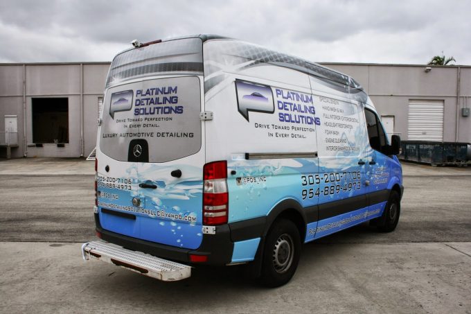 Mercedes Benz Sprinter Van Commerical Car Wrap for Sunrise Florida Detailing Company Platinum Detailing Solutions